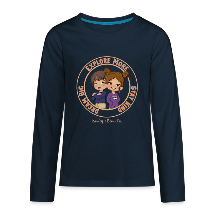 Bailey and Beau Life Kids’ Premium Long Sleeve T-Shirt - deep navy