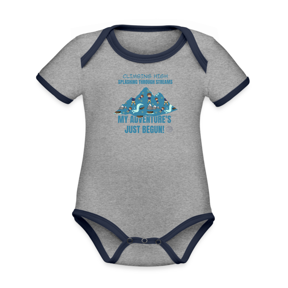 Adventure Trails Organic Contrast Short Sleeve Baby Onesie - heather gray/navy