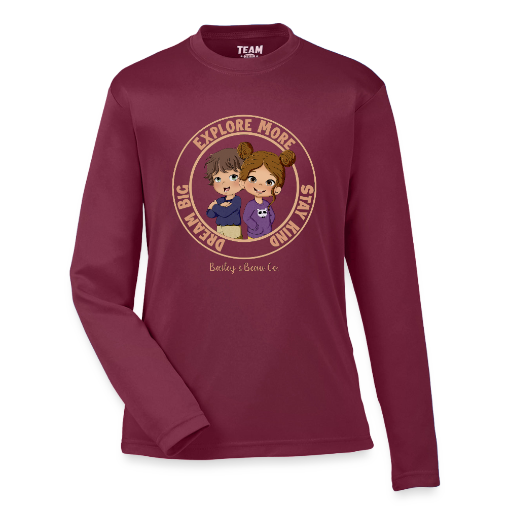 Bailey and Beau Life Youth Performance Long Sleeve T-Shirt - maroon