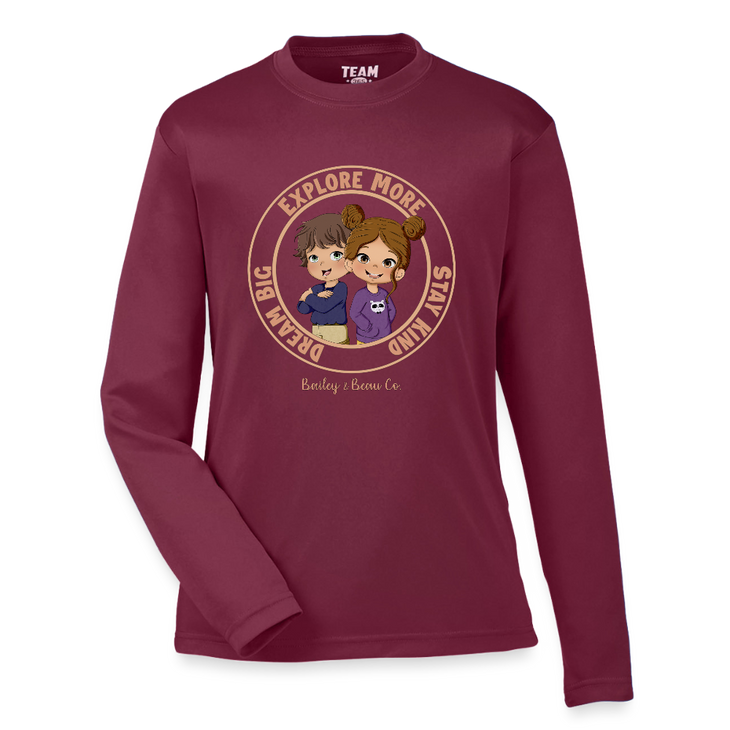Bailey and Beau Life Youth Performance Long Sleeve T-Shirt - maroon