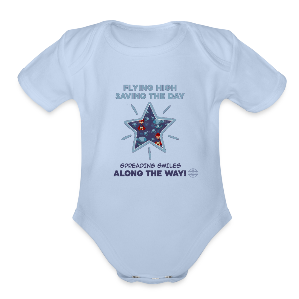 Superhero Adventures Collection Organic Short Sleeve Baby Onesie - sky