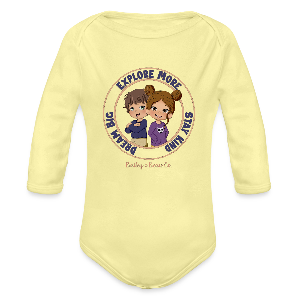 Bailey and Beau Life Organic Long Sleeve Baby Onesie - washed yellow