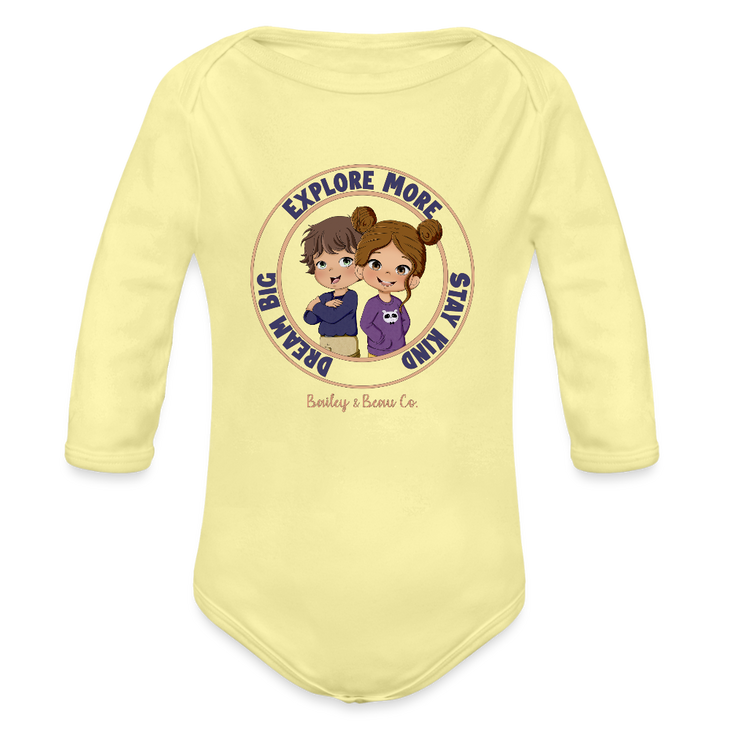 Bailey and Beau Life Organic Long Sleeve Baby Onesie - washed yellow