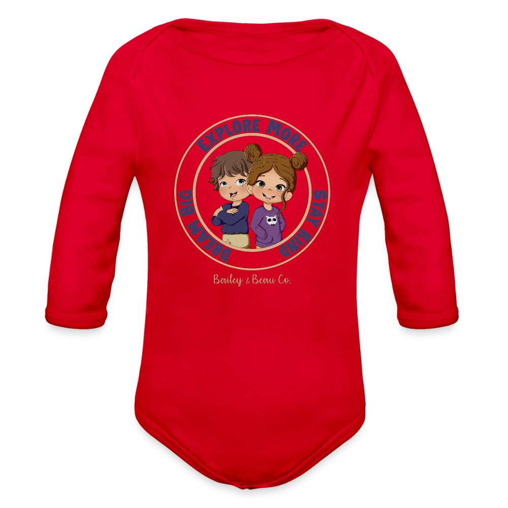 Bailey and Beau Life Organic Long Sleeve Baby Onesie - red