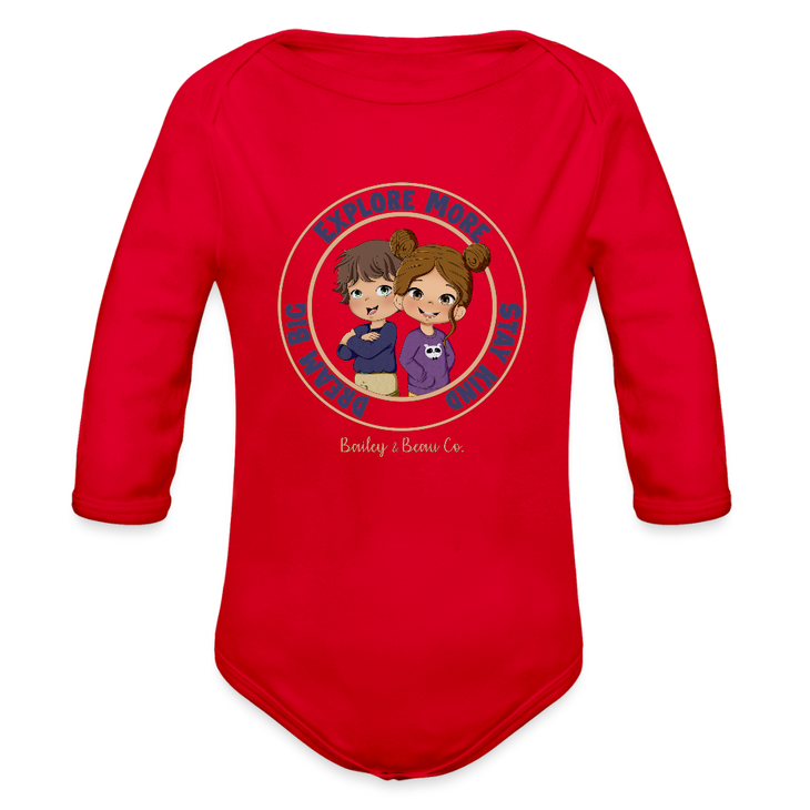 Bailey and Beau Life Organic Long Sleeve Baby Onesie - red