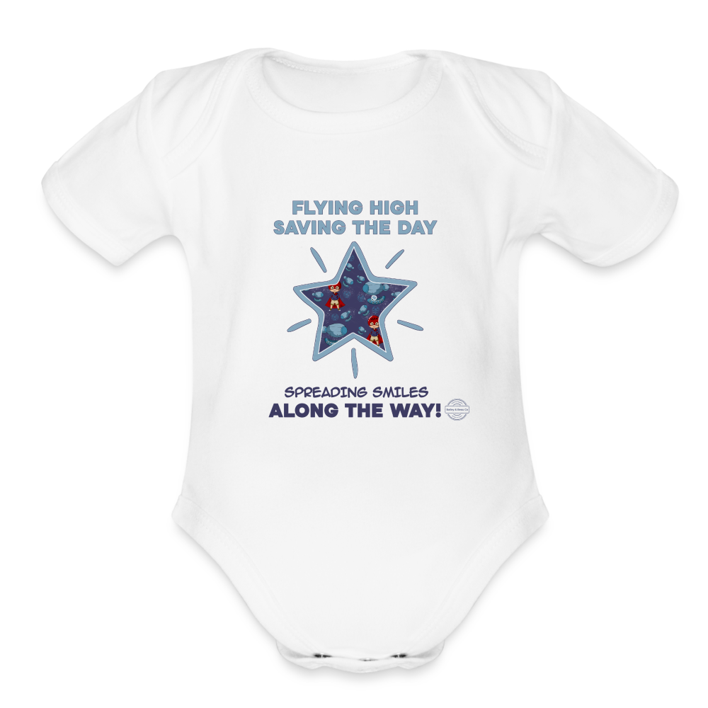 Superhero Adventures Collection Organic Short Sleeve Baby Onesie - white