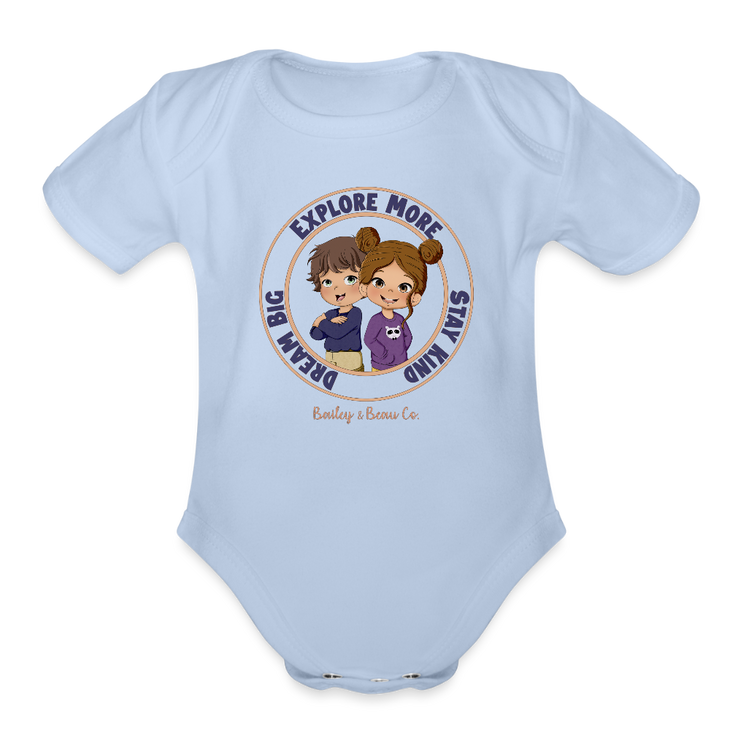 Bailey and Beau Life Organic Short Sleeve Baby Onesie - sky