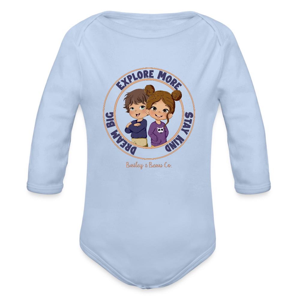 Bailey and Beau Life Organic Long Sleeve Baby Onesie - sky
