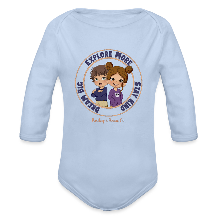 Bailey and Beau Life Organic Long Sleeve Baby Onesie - sky