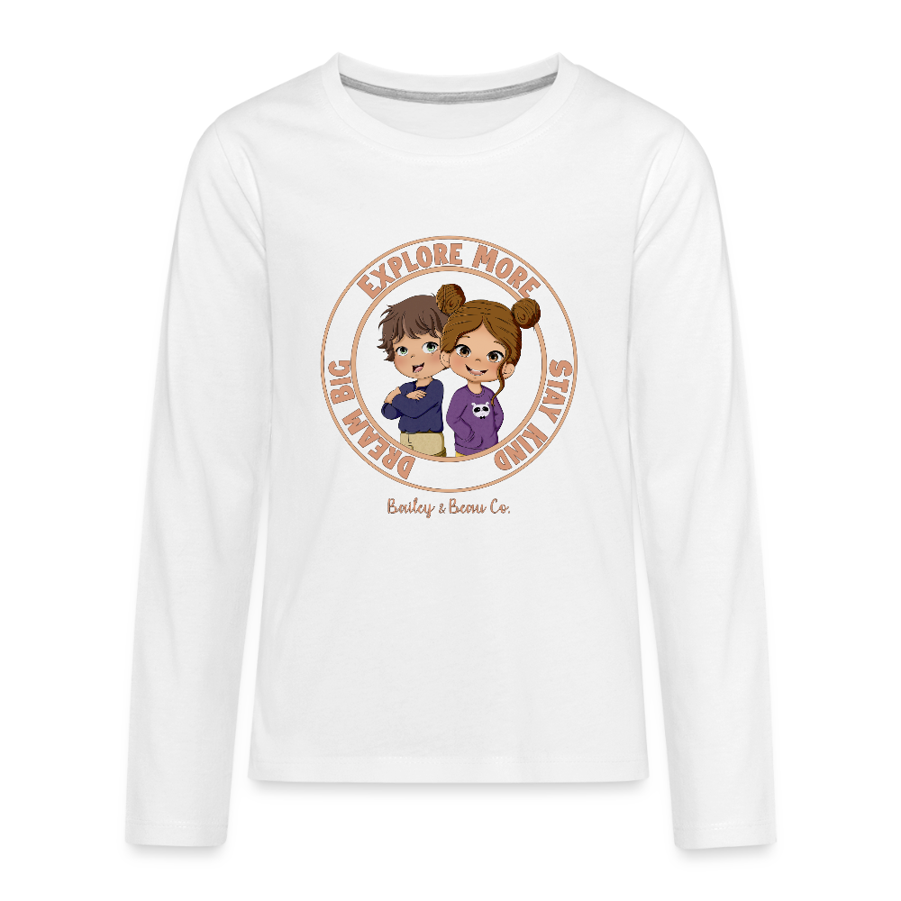 Bailey and Beau Life Kids’ Premium Long Sleeve T-Shirt - white
