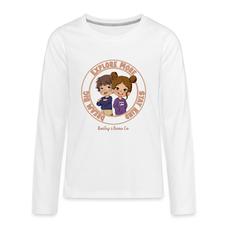 Bailey and Beau Life Kids’ Premium Long Sleeve T-Shirt - white