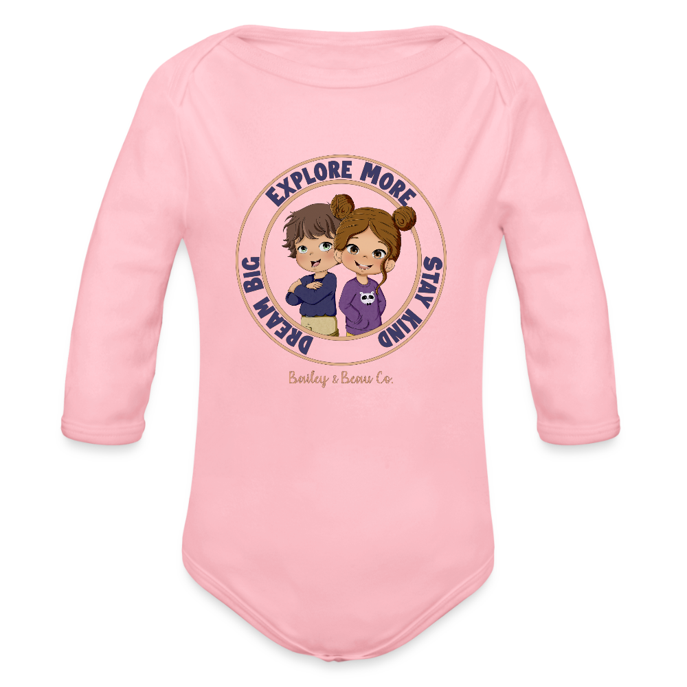 Bailey and Beau Life Organic Long Sleeve Baby Onesie - light pink