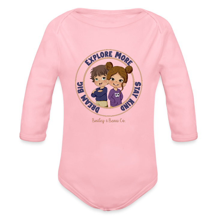 Bailey and Beau Life Organic Long Sleeve Baby Onesie - light pink