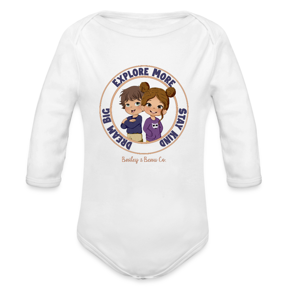 Bailey and Beau Life Organic Long Sleeve Baby Onesie - white
