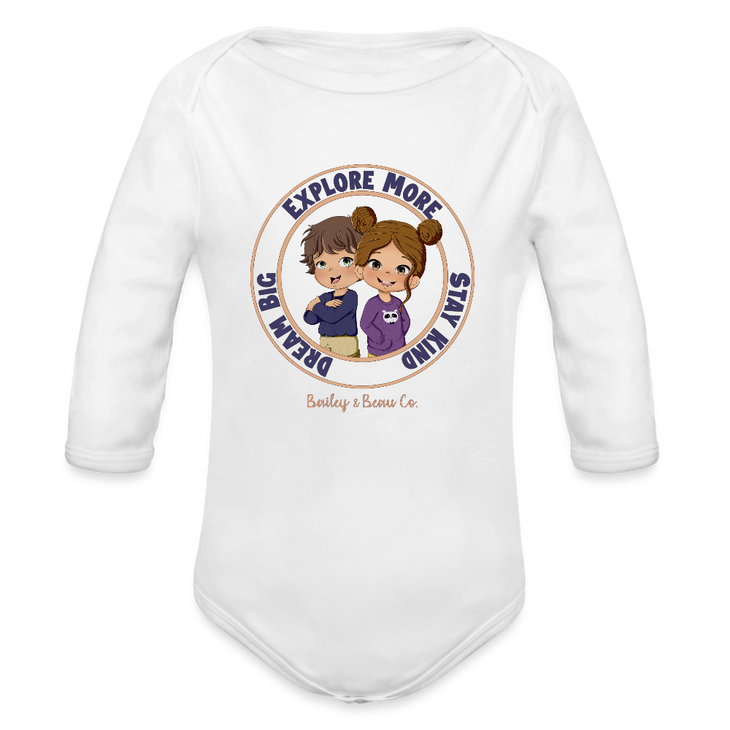 Bailey and Beau Life Organic Long Sleeve Baby Onesie - white
