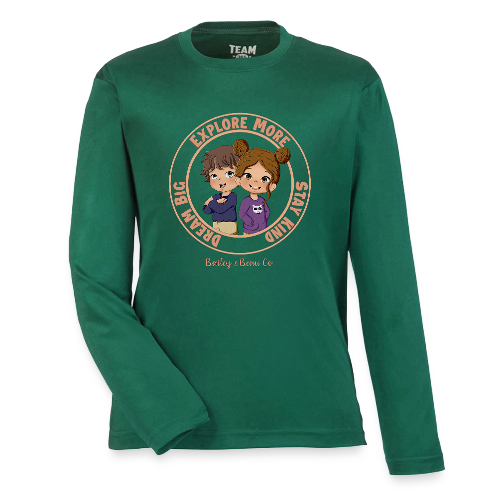 Bailey and Beau Life Youth Performance Long Sleeve T-Shirt - forest green