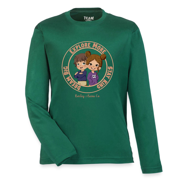 Bailey and Beau Life Youth Performance Long Sleeve T-Shirt - forest green