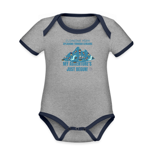 Adventure Trails Organic Contrast Short Sleeve Baby Onesie - heather gray/navy
