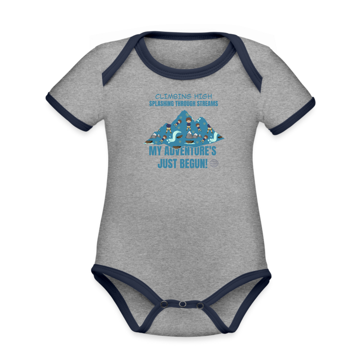 Adventure Trails Organic Contrast Short Sleeve Baby Onesie - heather gray/navy