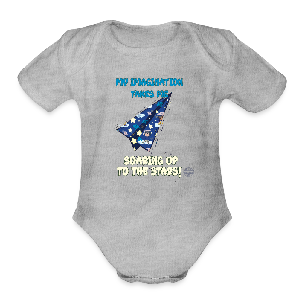 Imagination Takes Flight Collection Organic Short Sleeve Baby Onesie - heather grey