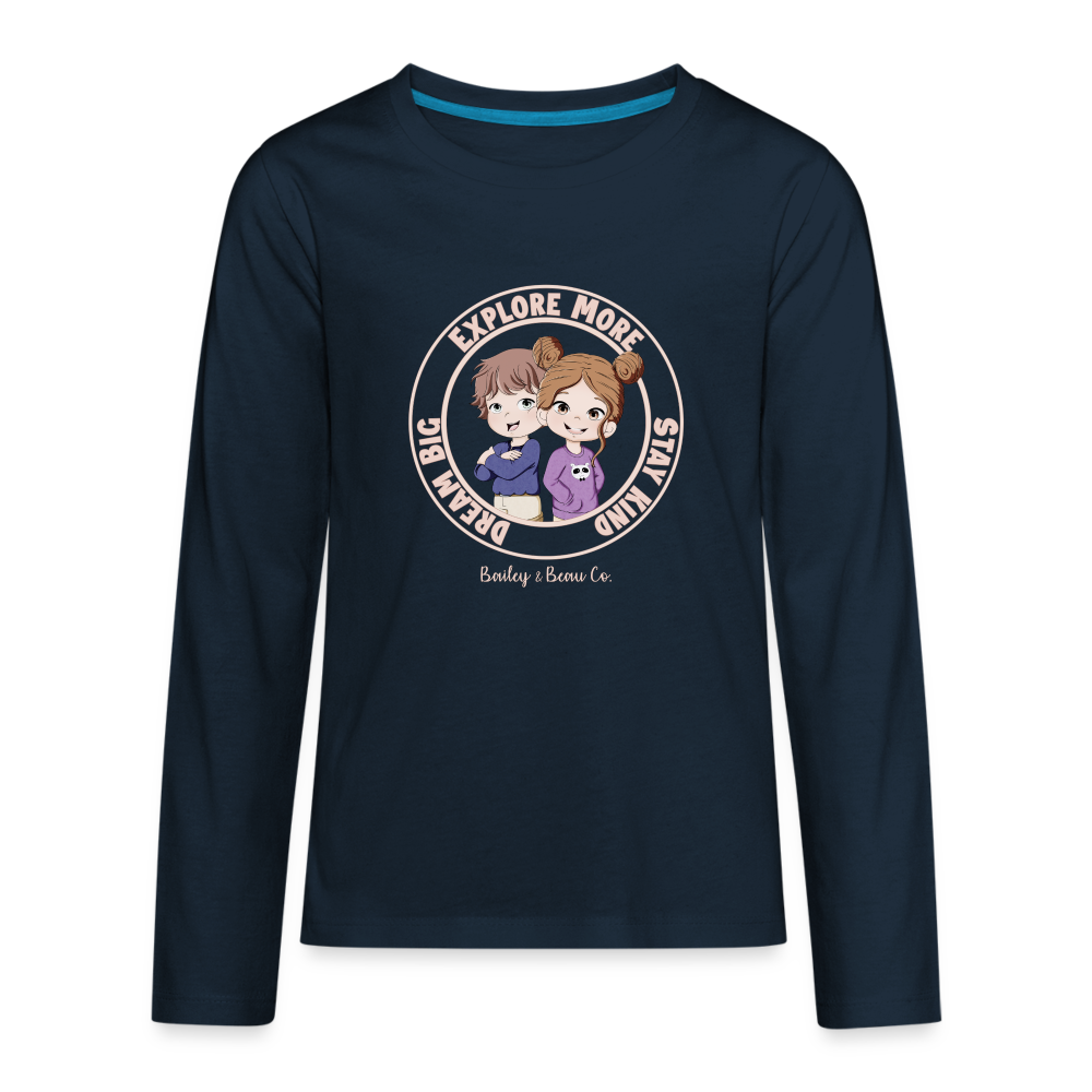 Bailey and Beau Life Kids’ Premium Long Sleeve T-Shirt - deep navy