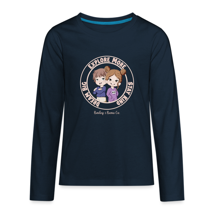 Bailey and Beau Life Kids’ Premium Long Sleeve T-Shirt - deep navy