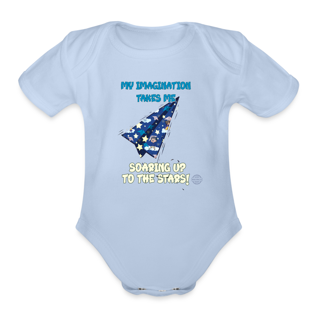 Imagination Takes Flight Collection Organic Short Sleeve Baby Onesie - sky