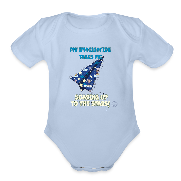 Imagination Takes Flight Collection Organic Short Sleeve Baby Onesie - sky