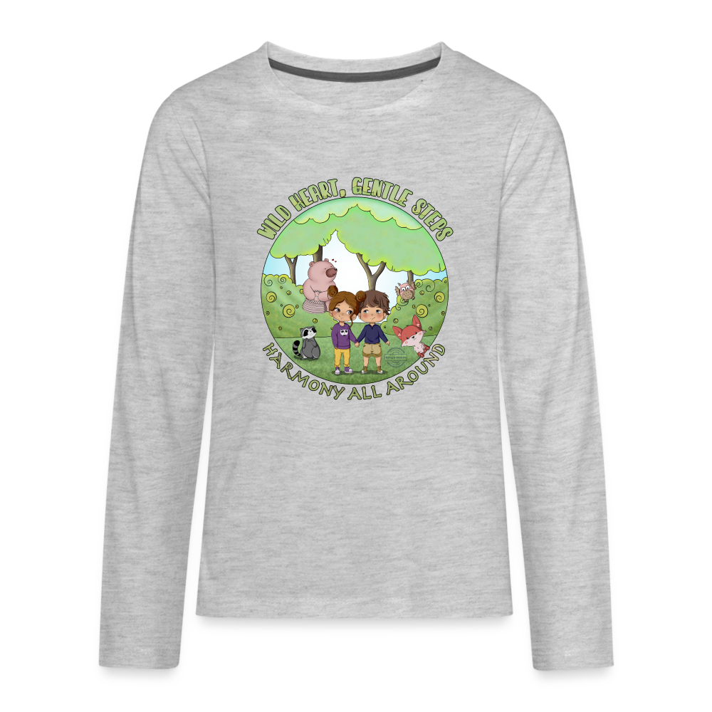 Wild Heart, Gentle Steps Kids' Premium Long Sleeve T-Shirt - heather gray