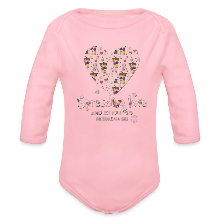Kindness Everywhere Organic Long Sleeve Baby Onesie - light pink