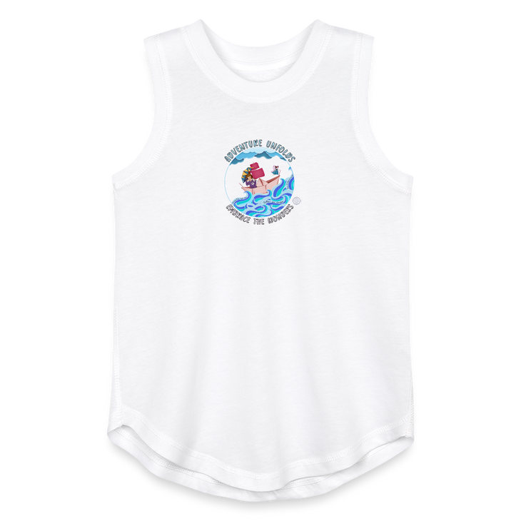 Adventure Unfolds Girls Relaxed Tank Top - white
