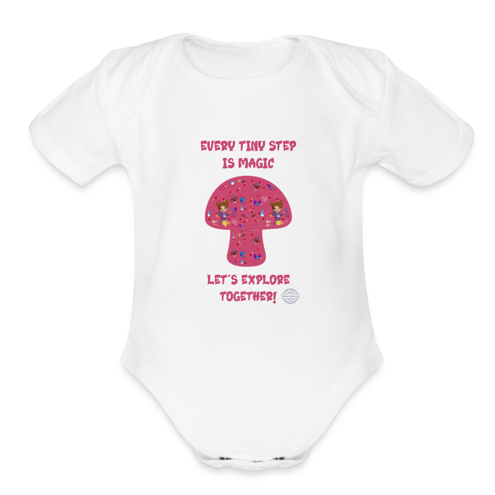 Explore Dream Discover Organic Short Sleeve Baby Onesie - white