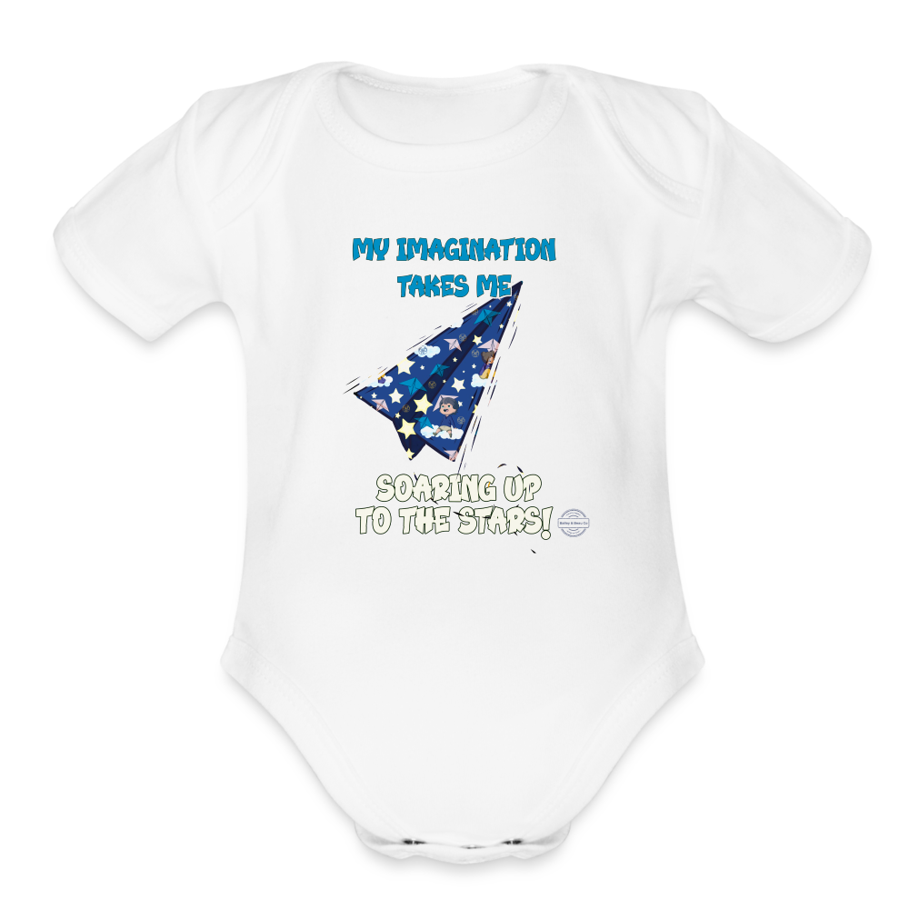 Imagination Takes Flight Collection Organic Short Sleeve Baby Onesie - white