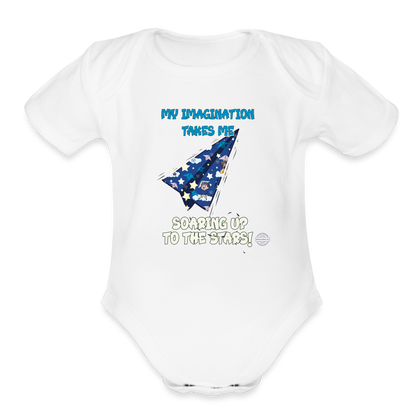 Imagination Takes Flight Collection Organic Short Sleeve Baby Onesie - white