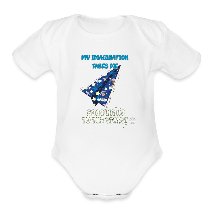 Imagination Takes Flight Collection Organic Short Sleeve Baby Onesie - white