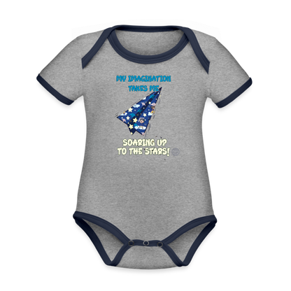 Imagination Takes Flight Collection Organic Contrast Short Sleeve Baby Onesie - heather gray/navy