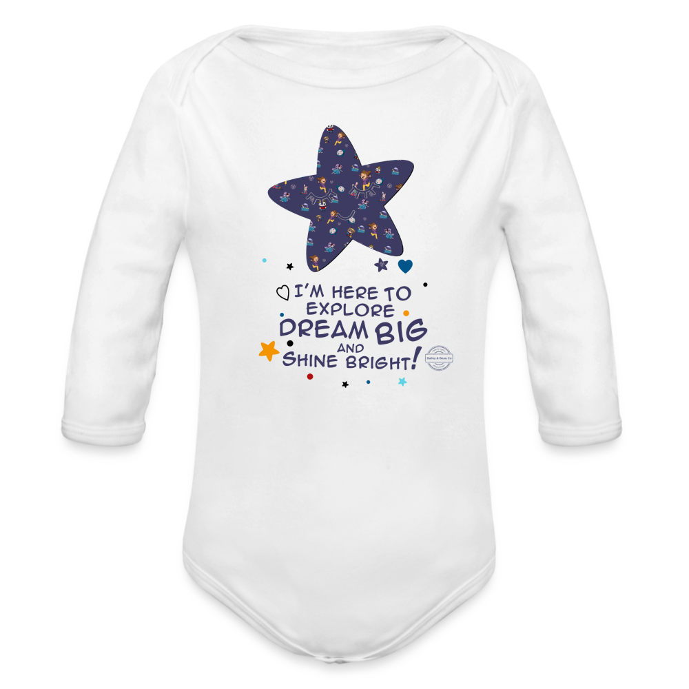 Explore Dream Discover Organic Short Sleeve Baby Onesie - white