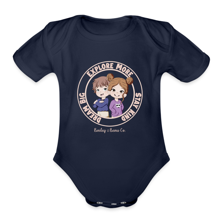 Bailey and Beau Life Organic Short Sleeve Baby Onesie - dark navy