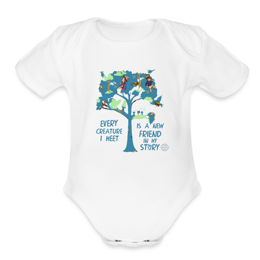 Explore Dream Discover Organic Short Sleeve Baby Onesie - white